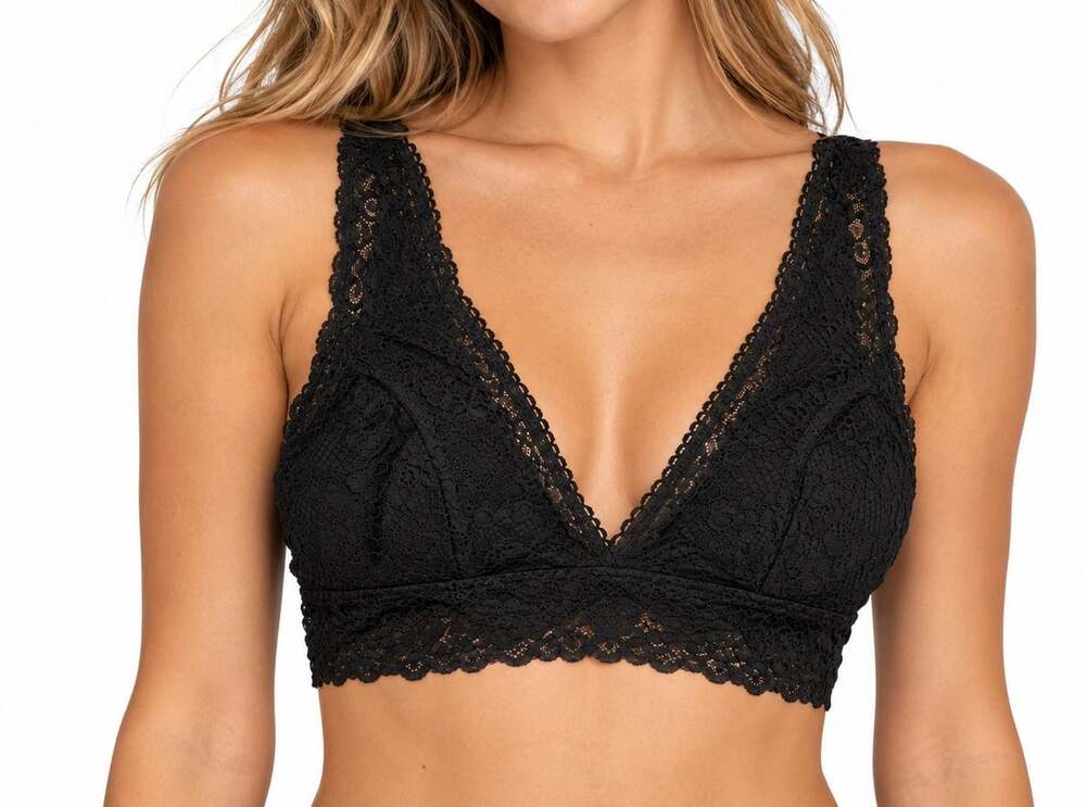 Black Lace V-Neck Bralette with Scalloped Trim
